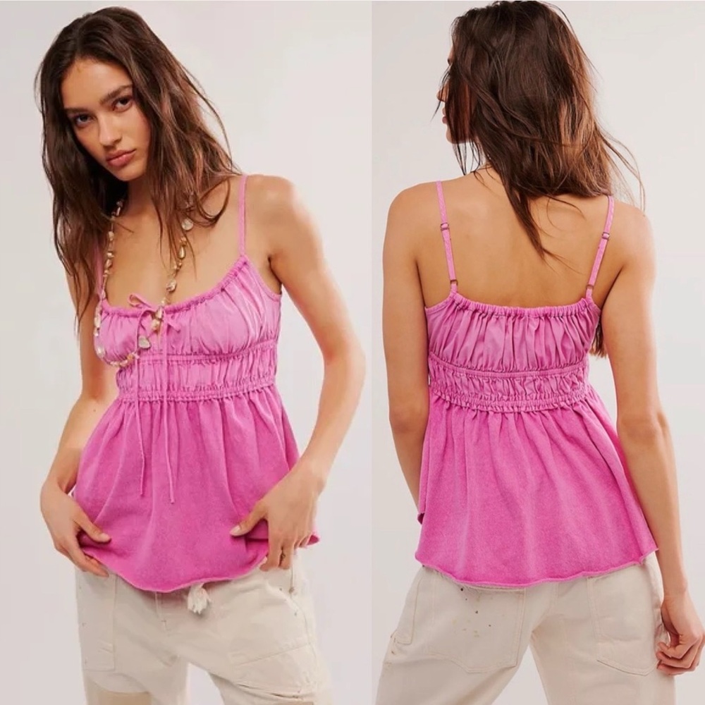 Pink Spaghetti-Strap Smocked Tank Top